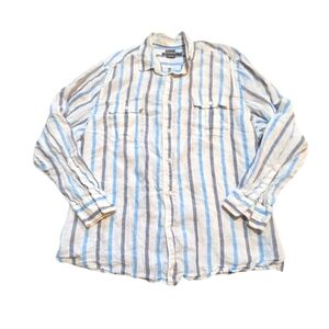 Island Company Long Sleeve Striped Linen Shirt Button Up Preppy Resortwear XXL